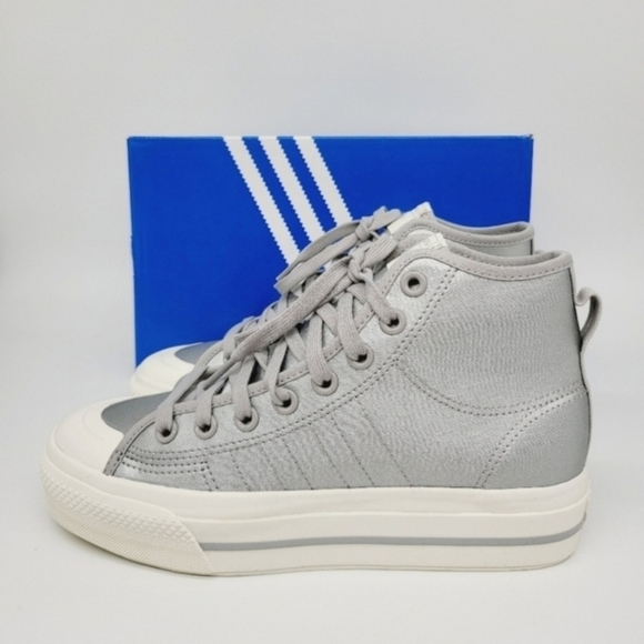 New adidas Nizza RF Platform Mid Shoes Silver Metallic Women's Size 9.5 New adidas Nizza RF Platform Mid Shoes Silver Metallic Women's Size 9.5